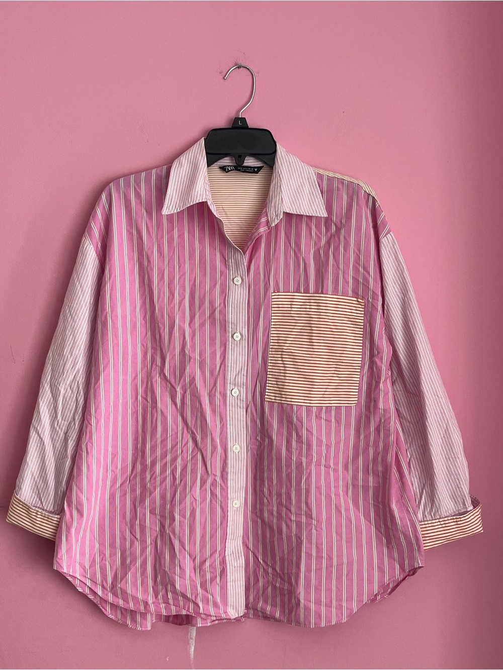 Zara Pink & Tan Striped Button-Down Shirt